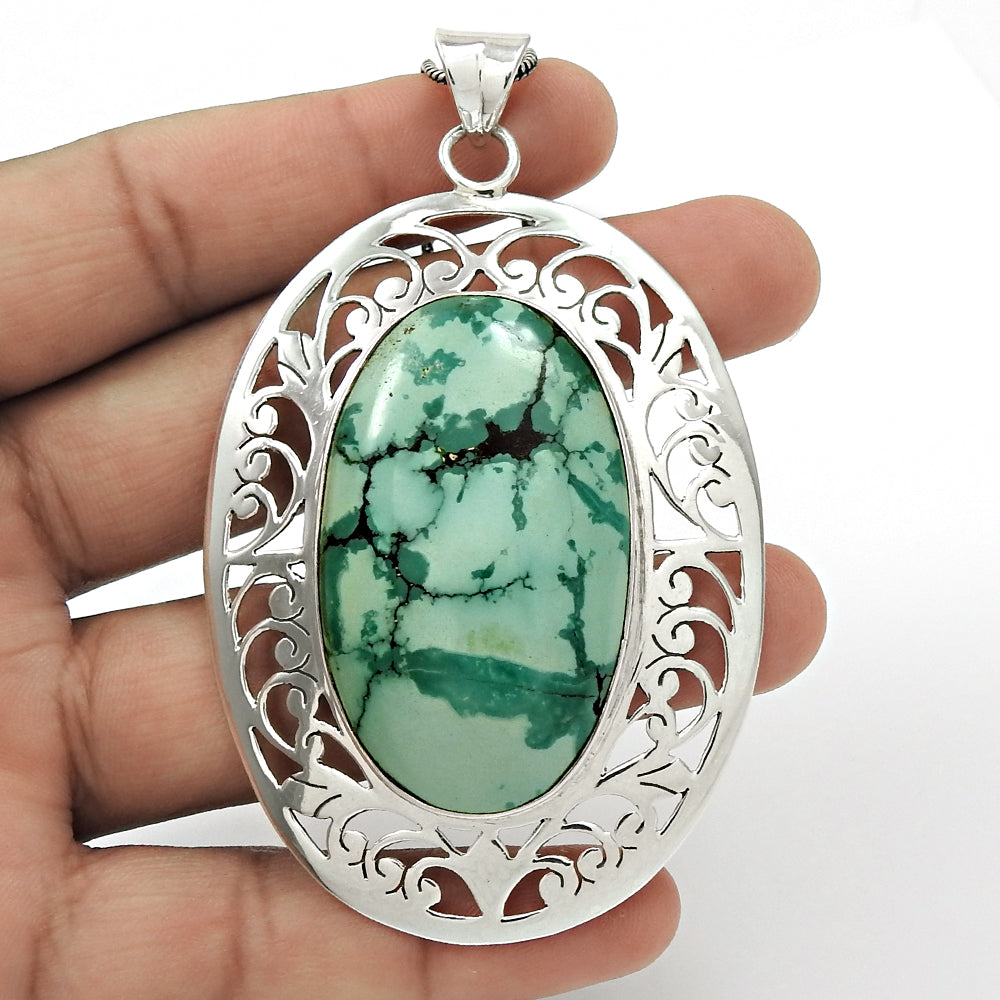 Natural Turquoise Gemstone Pendant 925 Sterling Silver Indian Jewelry F3