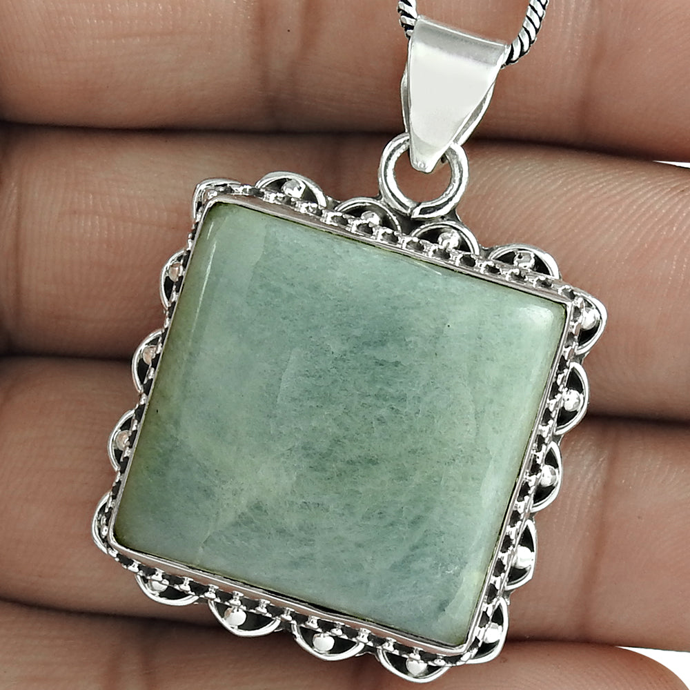 Anniversary Gift For Her Natural Aquamarine Pendant Tribal 925 Silver D3