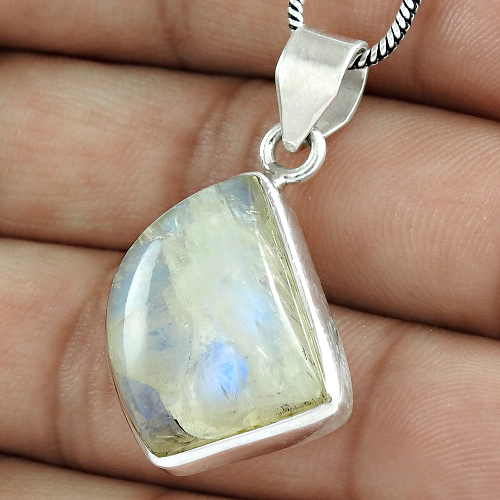 Birthday Gift For Her Natural Rainbow Moonstone Pendant Bohemian 925 Silver F2