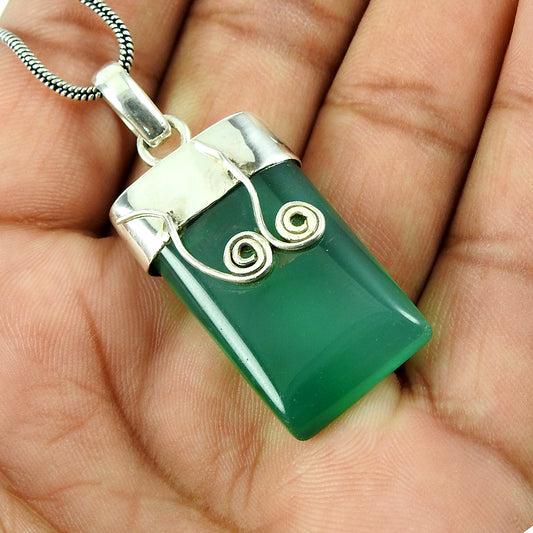 Mothers Day Gift Natural Onyx Gemstone Pendant 925 Sterling Silver H5