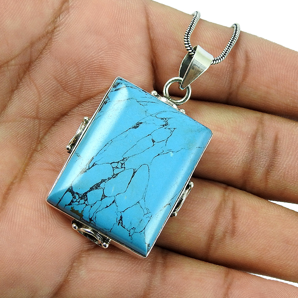 Synthetic Turquoise Gemstone Pendant 925 Sterling Silver I37