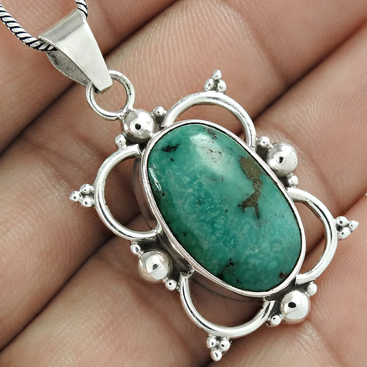 Birthday Gift For Her Natural Turquoise Gemstone Pendant Tribal 925 Silver S3