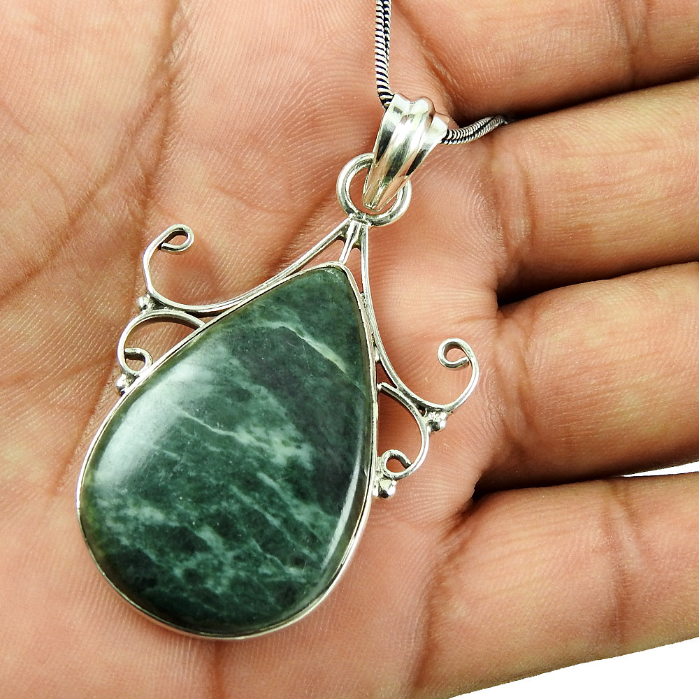 Natural Jasper Gemstone Jewelry 925 Sterling Silver Pendant Boho For Women F4