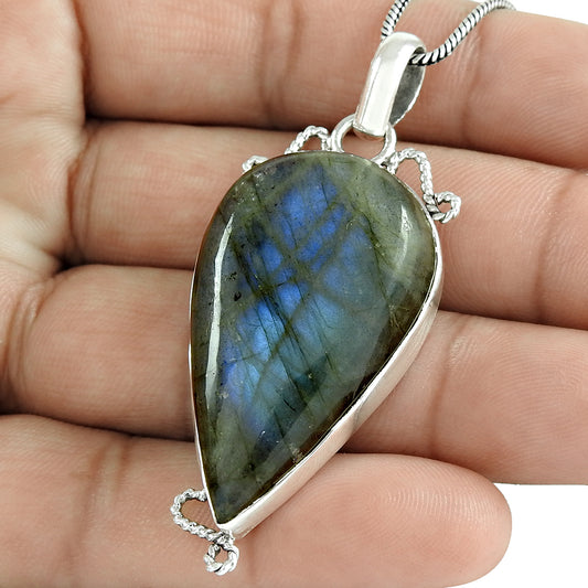 Gift For Women Pendant Boho 925 Sterling Silver Natural Labradorite Gemstone G3