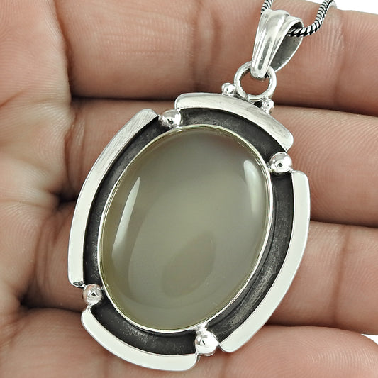 Natural Chalcedony Gemstone 925 Sterling Silver Pendant Tribal For Women H3