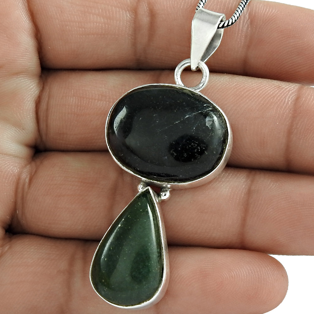 Wedding Gift For Her 925 Silver Natural Aventurine Gemstone Pendant Bohemian U3