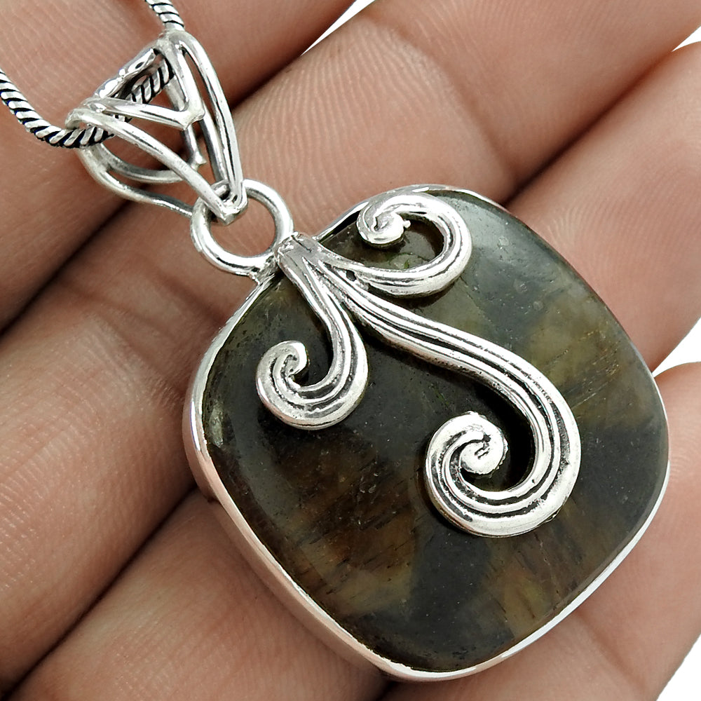 Natural Jasper Gemstone Pendant Vintage 925 Sterling Silver Jewelry For Girls L2