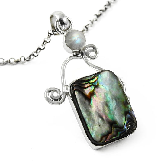 Natural Abalone Shell Gemstone 925 Sterling Silver Pendant Bohemian For Women M2