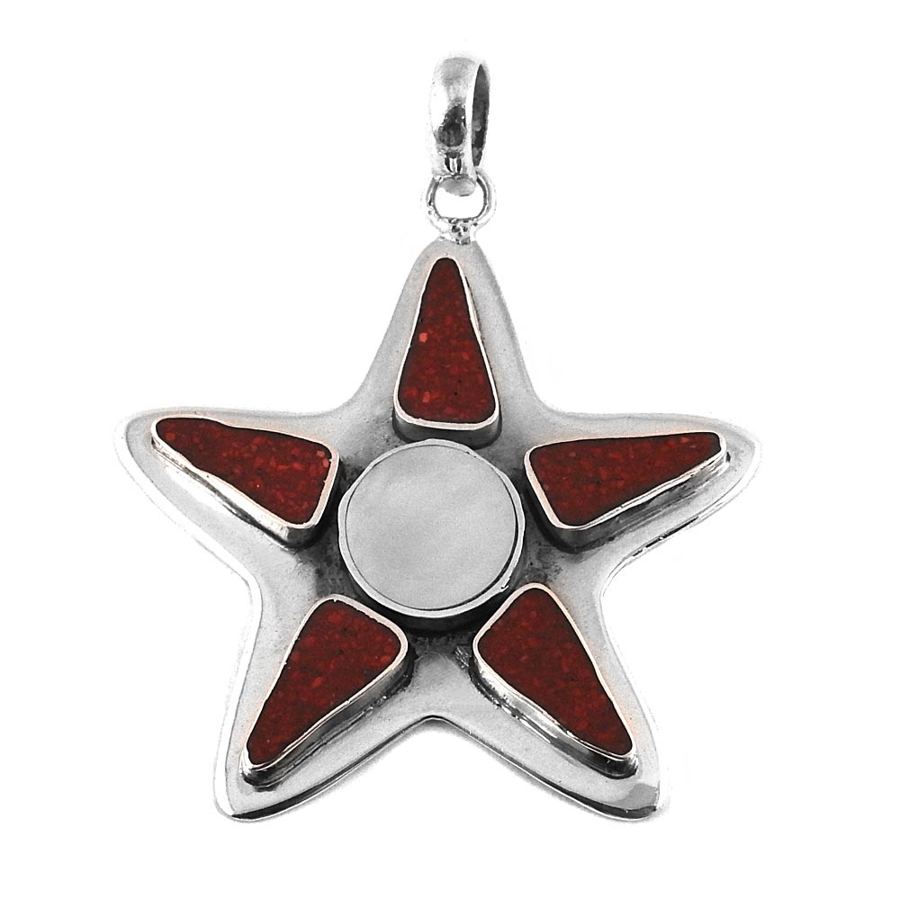 Mothers Day Gift Natural Mother Of Pearl Pendant Star 925 Sterling Silver Z3