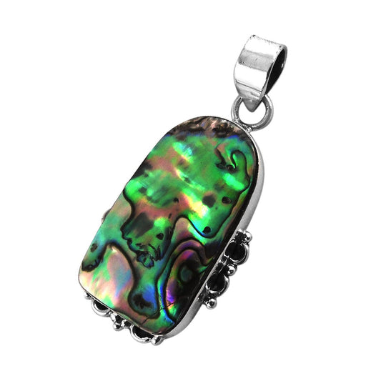 Natural Abalone Shell Gemstone Pendant Bohemian Blue 925 Sterling Silver N2