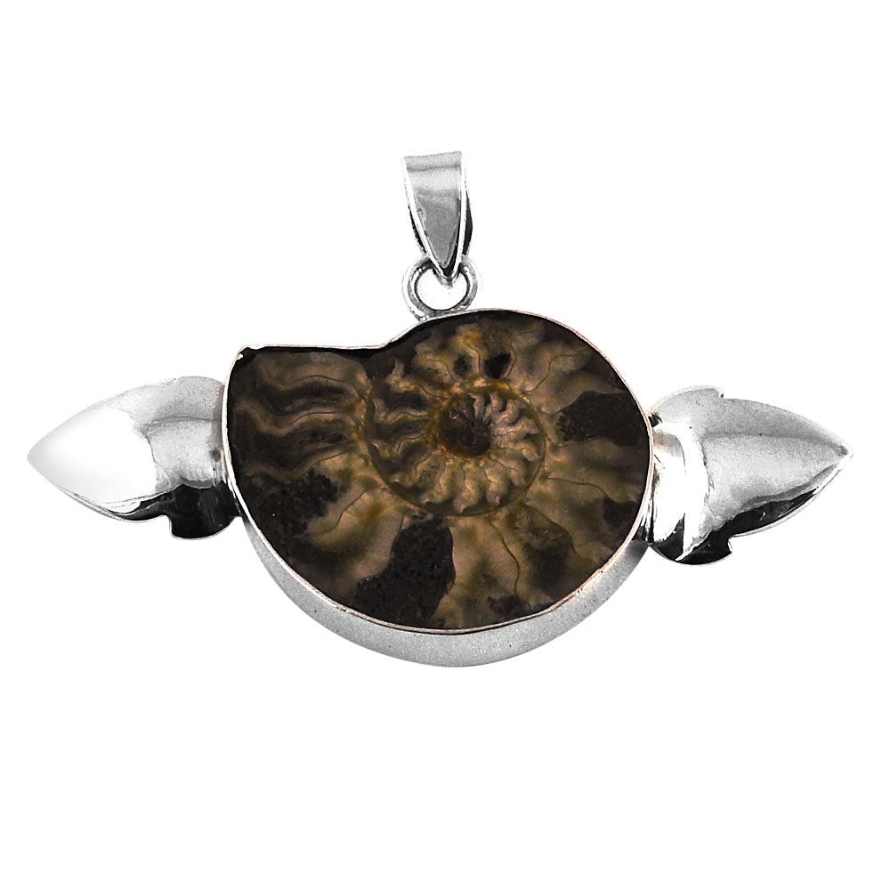 Mothers Day Gift 925 Sterling Silver Natural Ammonite Gemstone Pendant B4