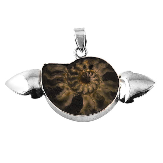 Mothers Day Gift 925 Sterling Silver Natural Ammonite Gemstone Pendant B4