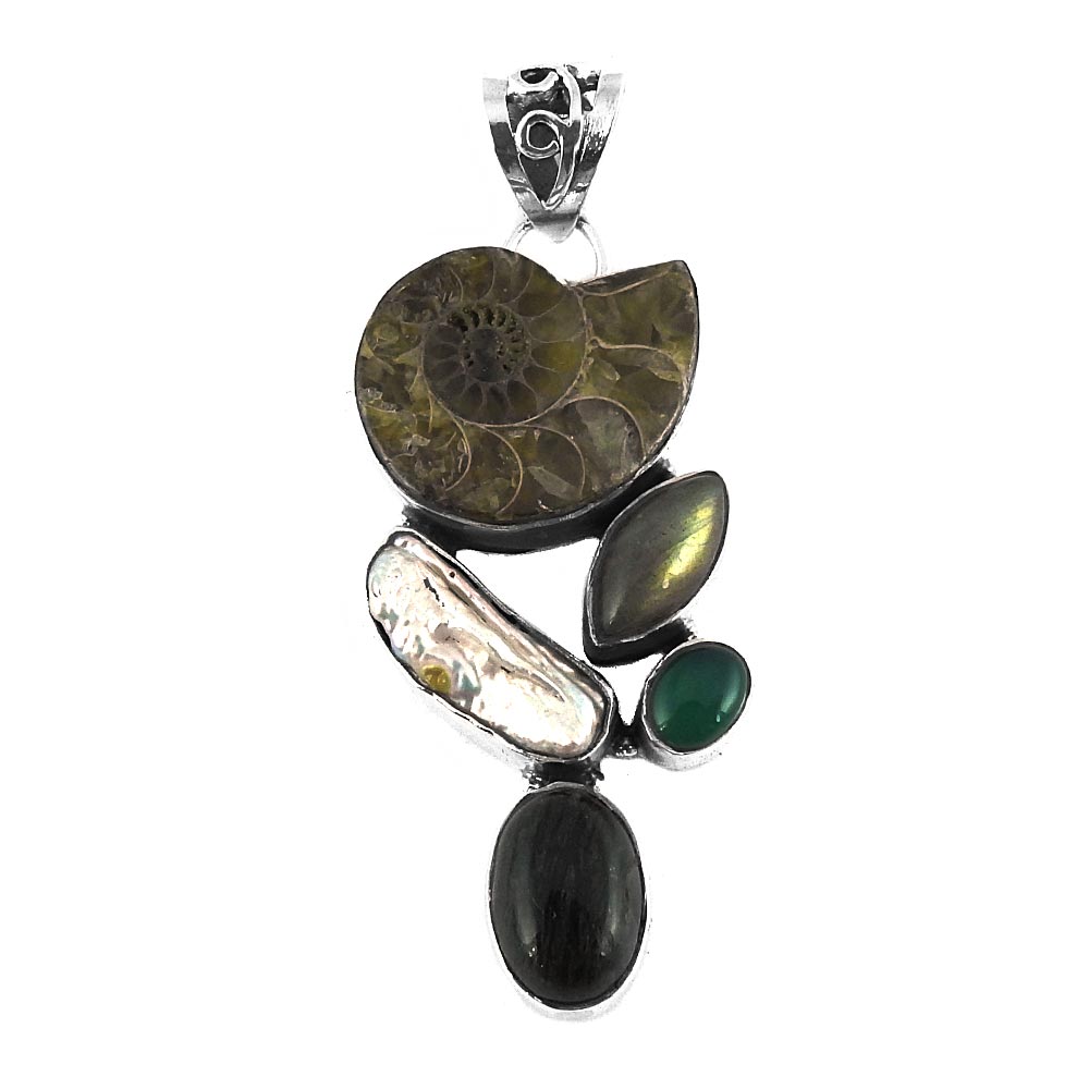 Mothers Day Gift Pendant 925 Sterling Silver Natural Ammonite Gemstone C4