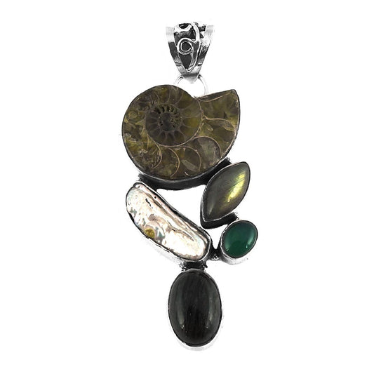 Mothers Day Gift Pendant 925 Sterling Silver Natural Ammonite Gemstone C4