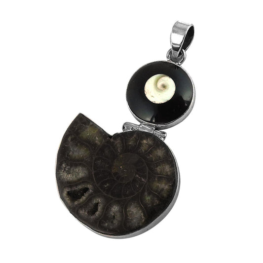 Mothers Day Gift Natural Ammonite Gemstone Pendant Boho 925 Silver Q2
