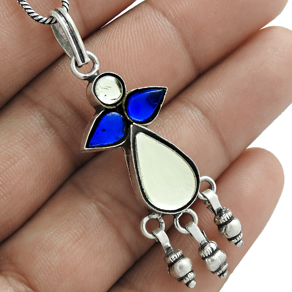 Natural Man-Made Glass Gemstone 925 Sterling Silver Pendant Boho For Girls N2