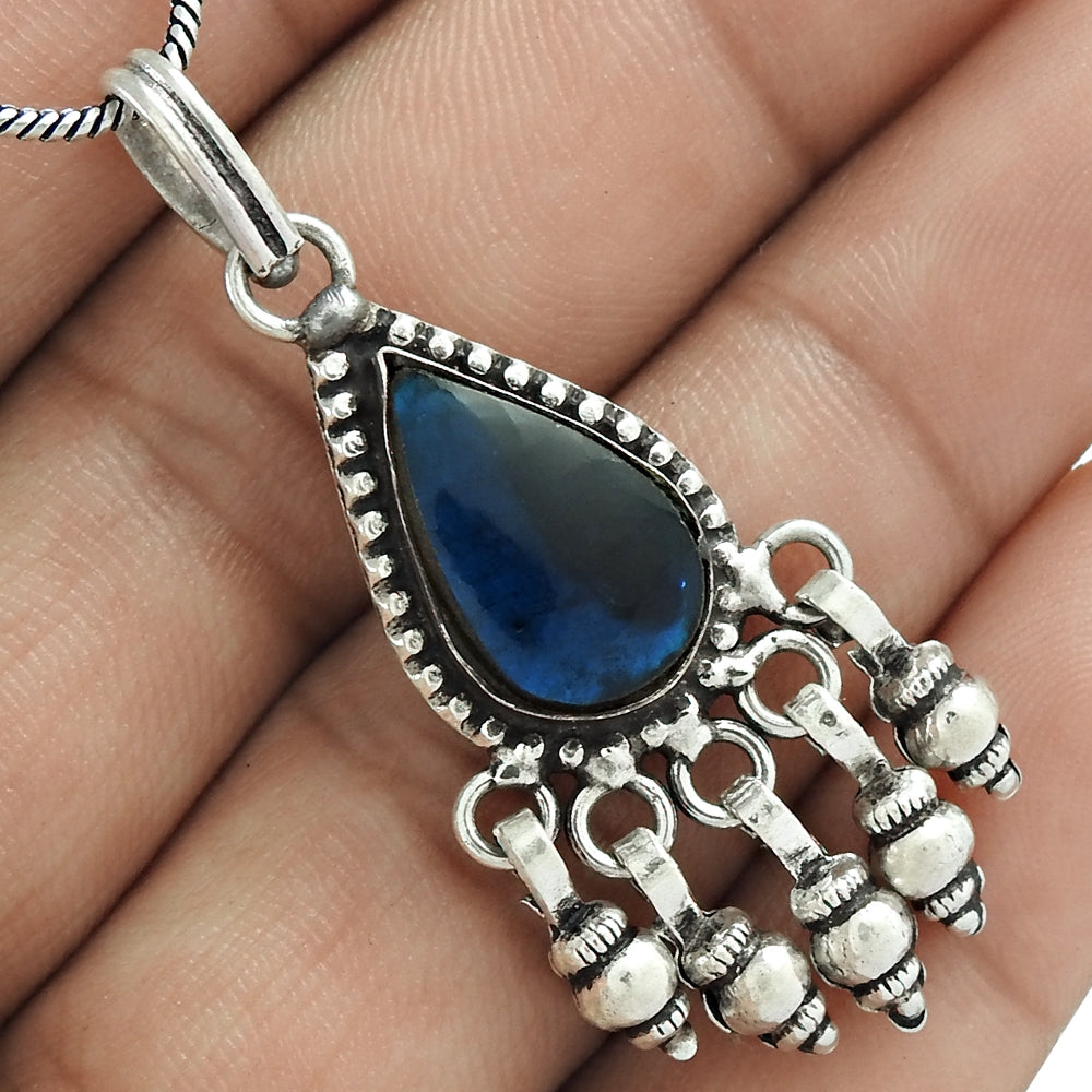 Mothers Day Gift Natural Man-Made Glass Gemstone Pendant 925 Sterling Silver B4