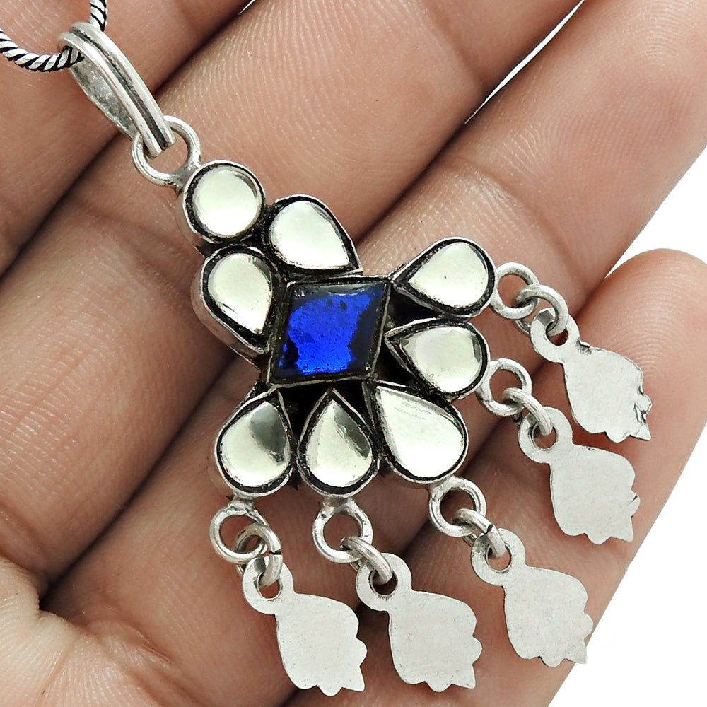 Natural Man-Made Glass Gemstone Pendant 925 Sterling Silver Jewelry For Girls A6