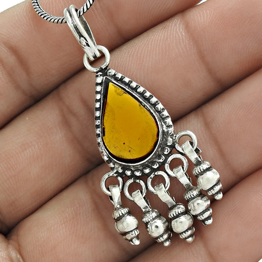 Mothers Day Gift 925 Sterling Silver Natural Man-Made Glass Gemstone Pendant D4