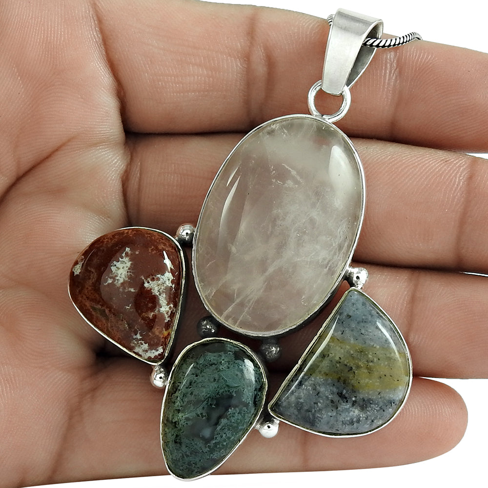 Mothers Day Gift 925 Sterling Silver Natural Rose Quartz Gemstone Pendant Y2