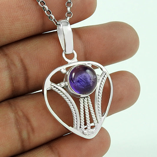 101 Birthday Gift Natural Amethyst Pendant Bohemian 925 Sterling Silver P4