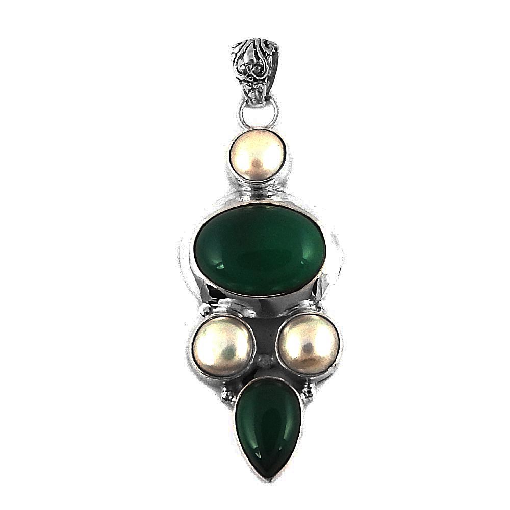 Natural Onyx Gemstone Jewelry 925 Sterling Silver Pendant Tribal For Women A4