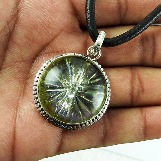 Mothers Day Gift 925 Sterling Silver Natural Dico Glass Gemstone Jewelry Pendant