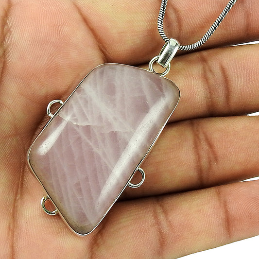 Natural Rose Quartz Gemstone Pendant Tribal Pink 925 Sterling Silver Jewelry C4