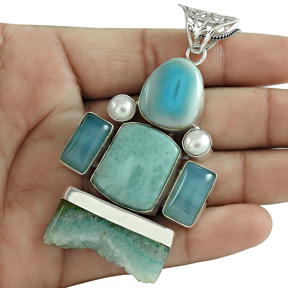 Wedding Gift For Her 925 Silver Natural Jasper Gemstone Pendant Tribal E4