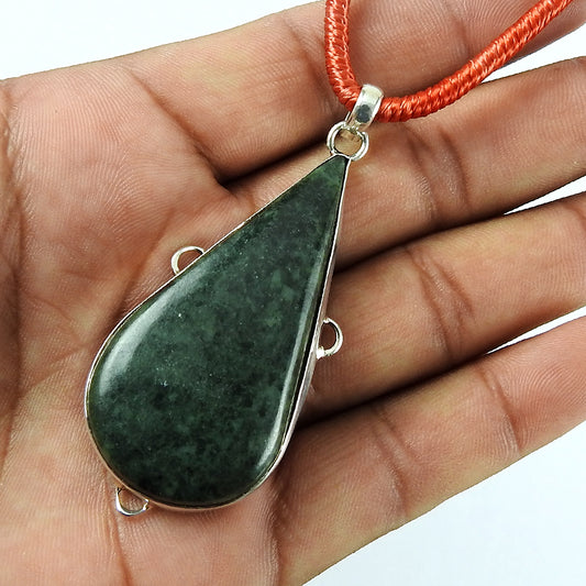 Mothers Day Gift 925 Silver Natural Nephrite Jade Gemstone Pendant Bohemian C3