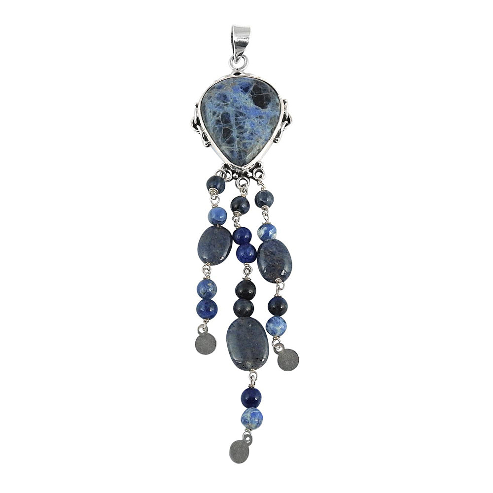 Anniversary Gift For Her Natural Sodalite Gemstone Pendant Vintage 925 Silver I4