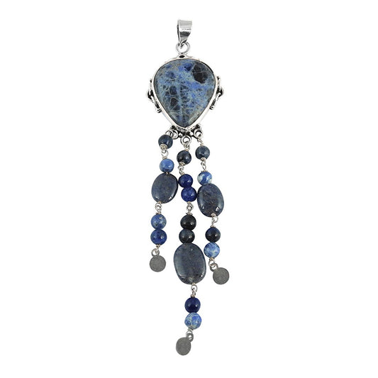 Anniversary Gift For Her Natural Sodalite Gemstone Pendant Vintage 925 Silver I4