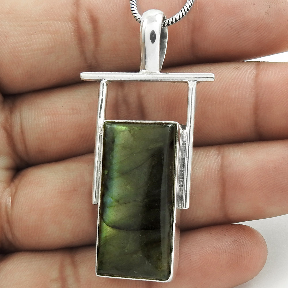 Natural Labradorite Gemstone Pendant Tribal 925 Sterling Silver For Women D3