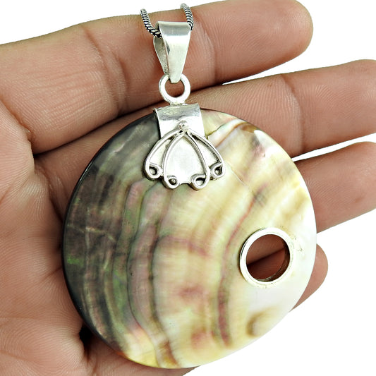 Natural Shell Gemstone Mothers Day Gift Jewelry 925 Sterling Silver Pendant I4