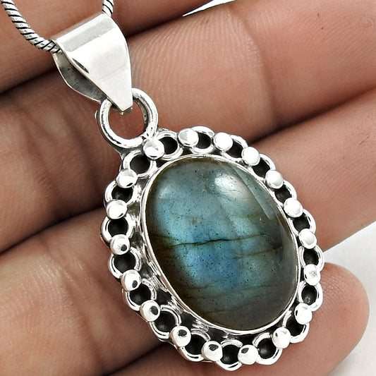 Birthday Gift Labradorite Gemstone Chunky Pendant 925 Sterling Silver Jewelry F5