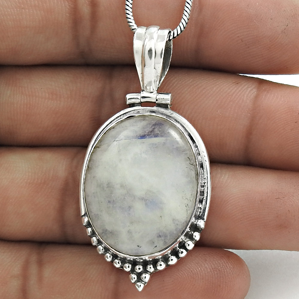 Natural Rainbow Moonstone 925 Silver Pendant Ethnic For Girls F3