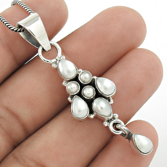 Mothers Day Gift Pendant Tribal 925 Sterling Silver Natural Pearl Gemstone A1