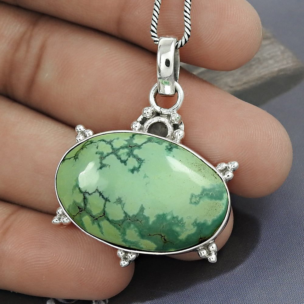 Anniversary Gift For Her Natural Turquoise Gemstone Pendant Ethnic 925 Silver D7