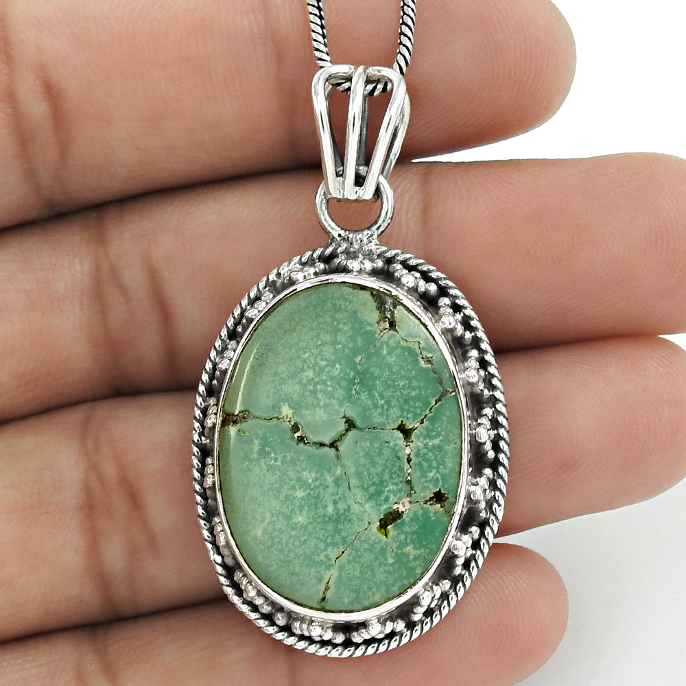 Natural Turquoise Gemstone 925 Sterling Silver Pendant Tribal For Women J3