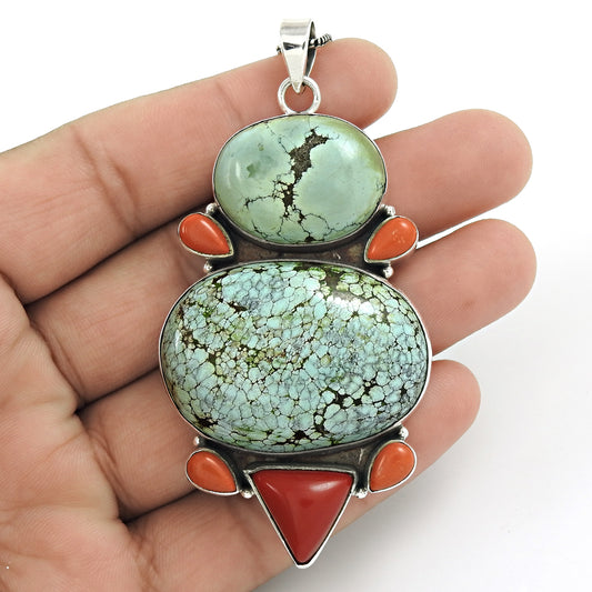 Mothers Day Gift Natural Turquoise Gemstone Jewelry 925 Sterling Silver Pendant D3