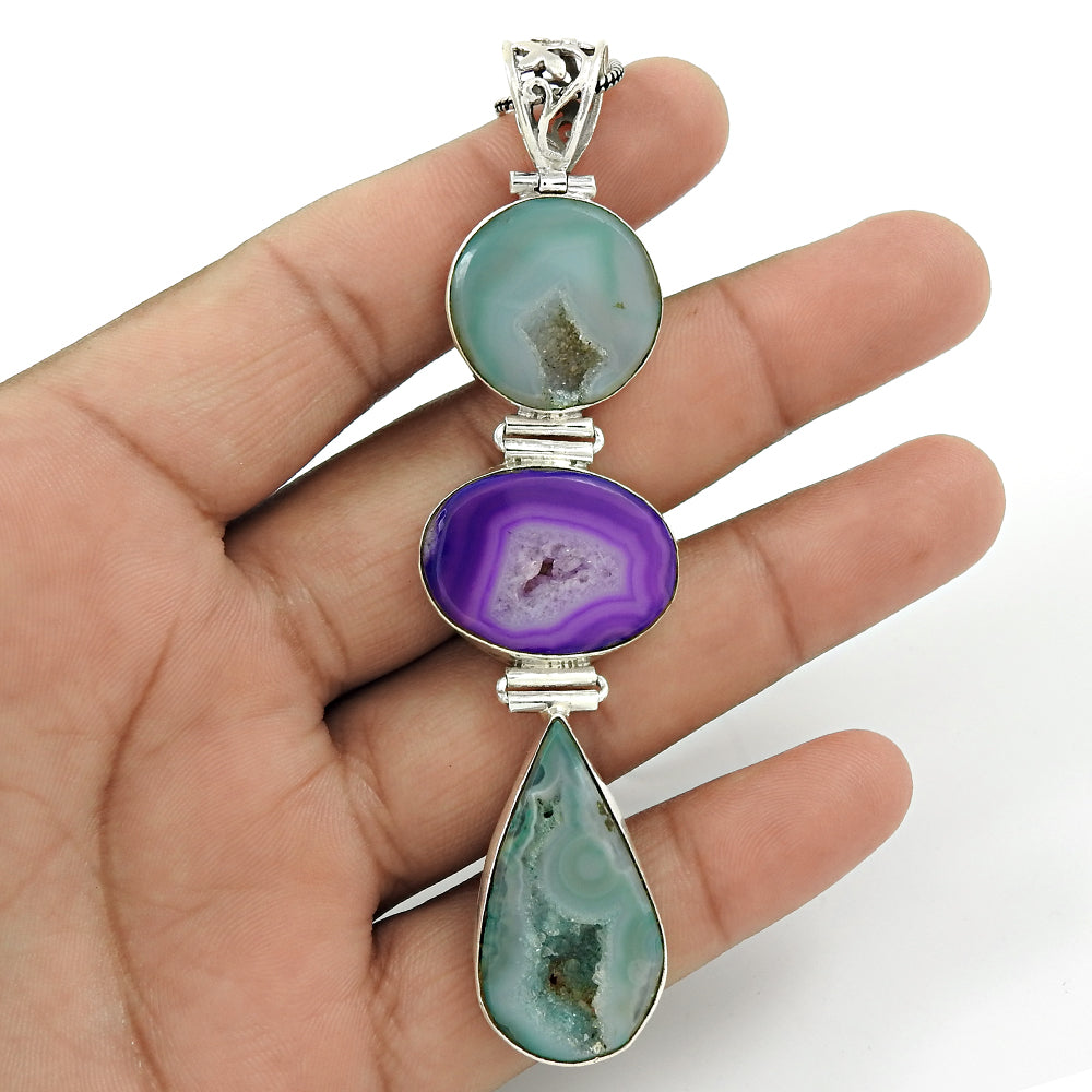 Natural Druzy Gemstone Pendant 925 Sterling Silver Mothers Day Gift Jewelry U5