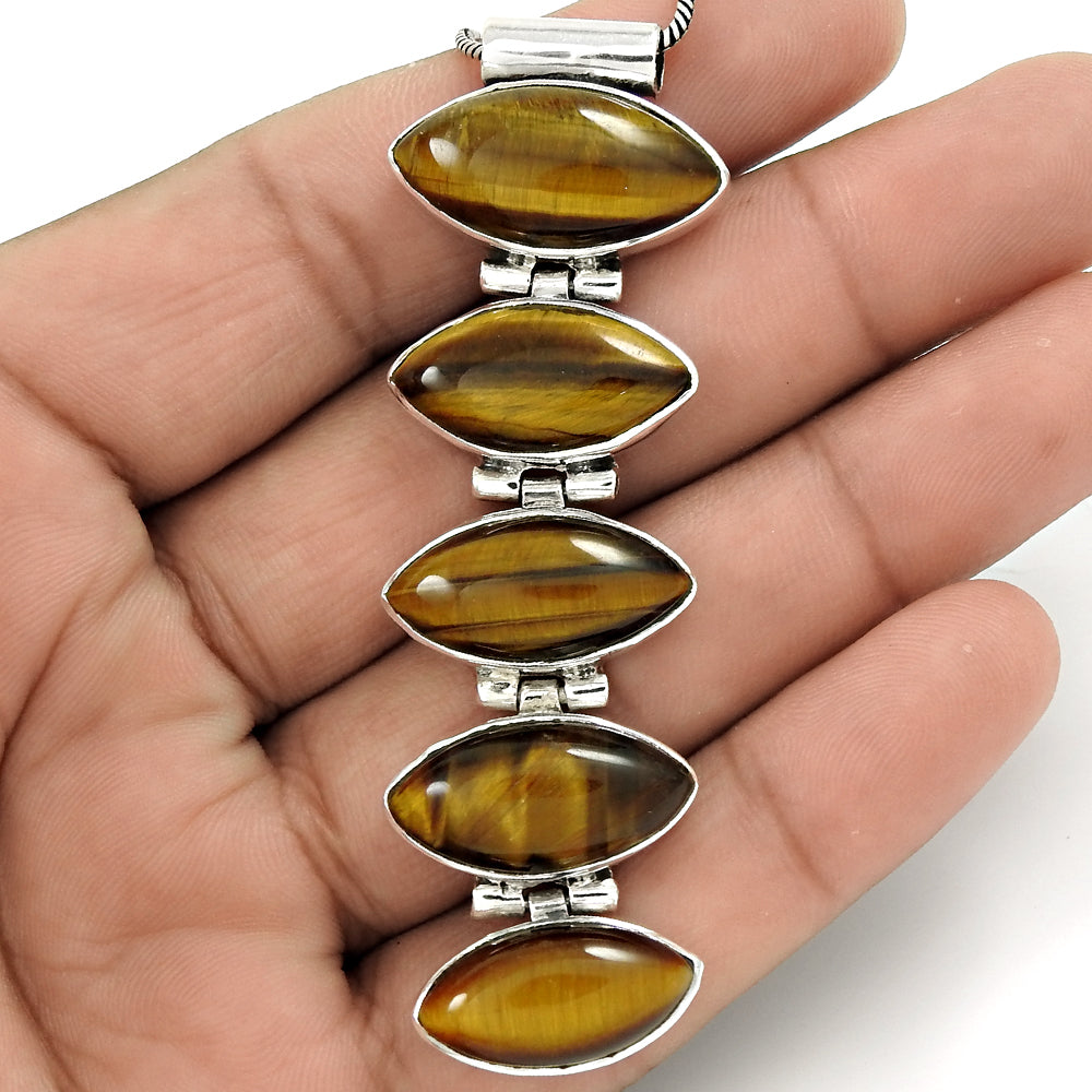 Gift For Women Pendant Vintage 925 Silver Natural Tiger'S Eye Gemstone I5