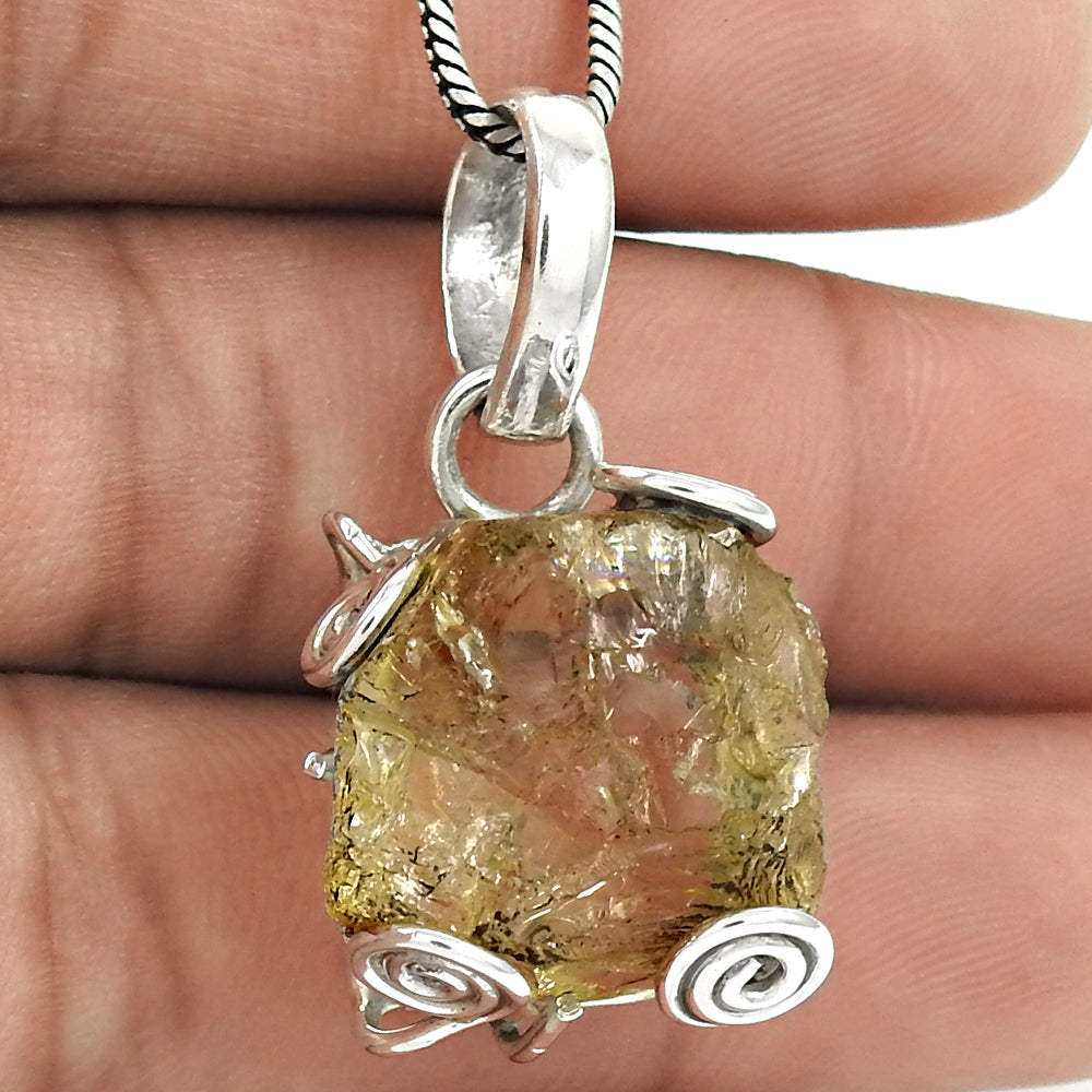 Natural Citrine Rough Gemstone Pendant 925 Sterling Silver Indian Jewelry D6