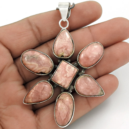 Natural Rhodochrosite Gemstone 925 Sterling Silver Pendant Tribal For Women D4