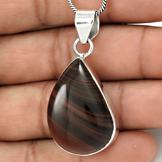 Mothers Day Gift Natural Tiger'S Eye Gemstone Pendant 925 Sterling Silver G6