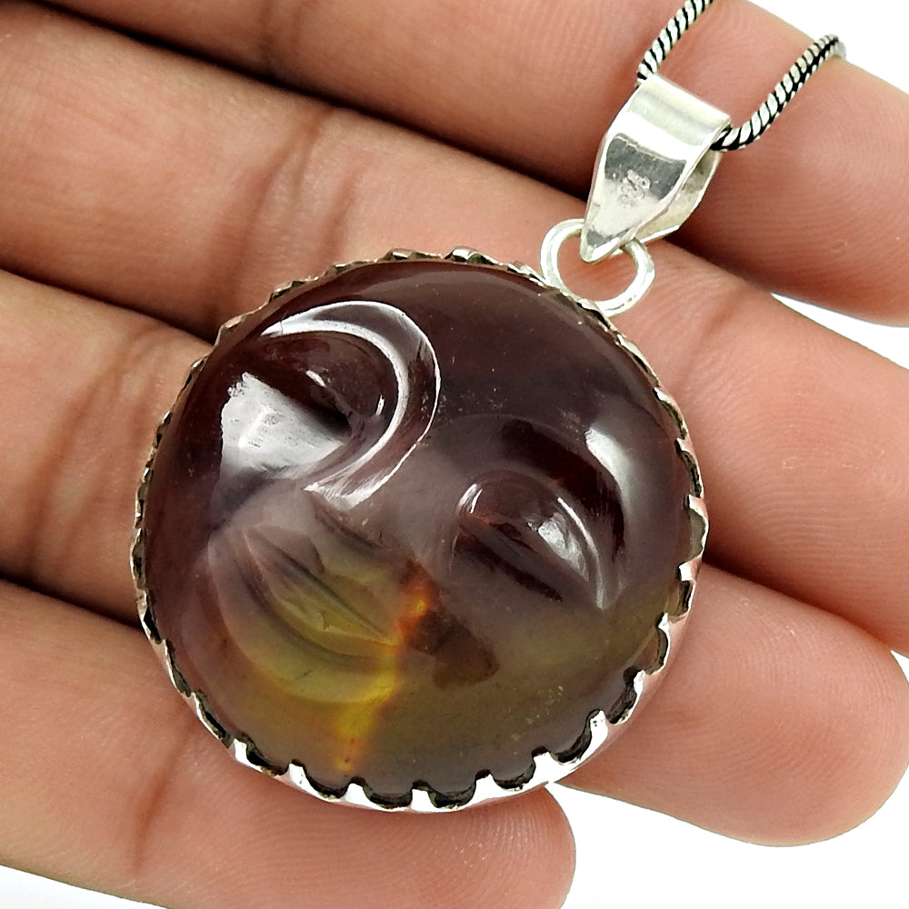 Mothers Day Gift Pendant Moon Face 925 Silver Natural Mookaite Gemstone E9