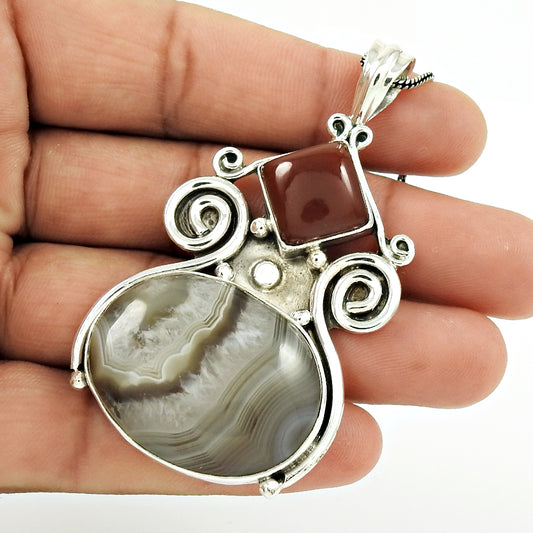 Mothers Day Gift 925 Sterling Silver Natural Botswana Agate Gemstone Pendant G9
