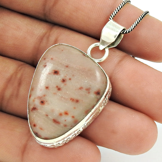 Natural Plumwood Jasper Gemstone 925 Sterling Silver Pendant For Women H9