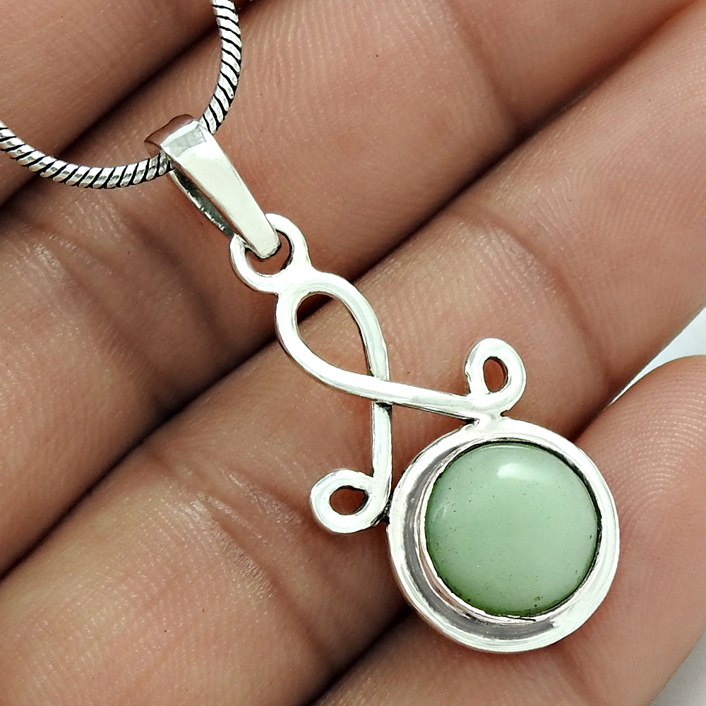 925 Sterling Fine Silver Jewelry Chrysoprase Gemstone Pendant O51