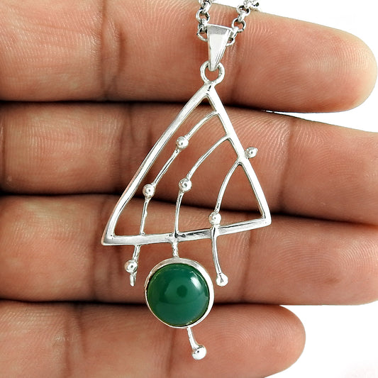 Amazing Design 925 Sterling Silver Green Onyx Gemstone Pendant